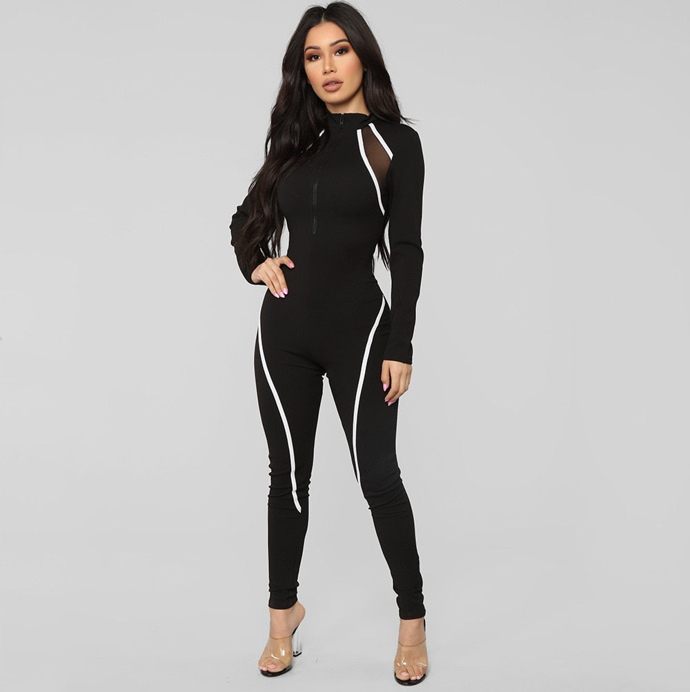 Black Full Sleeve Women Sports Jumpsuit