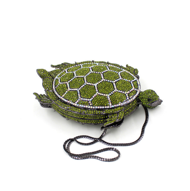 Luxury Green Turtle Crystal Evening Bag Diamond Party Purse Fashion Novelty Women Clutch Hard Case Metal Minaudiere Rhinestone