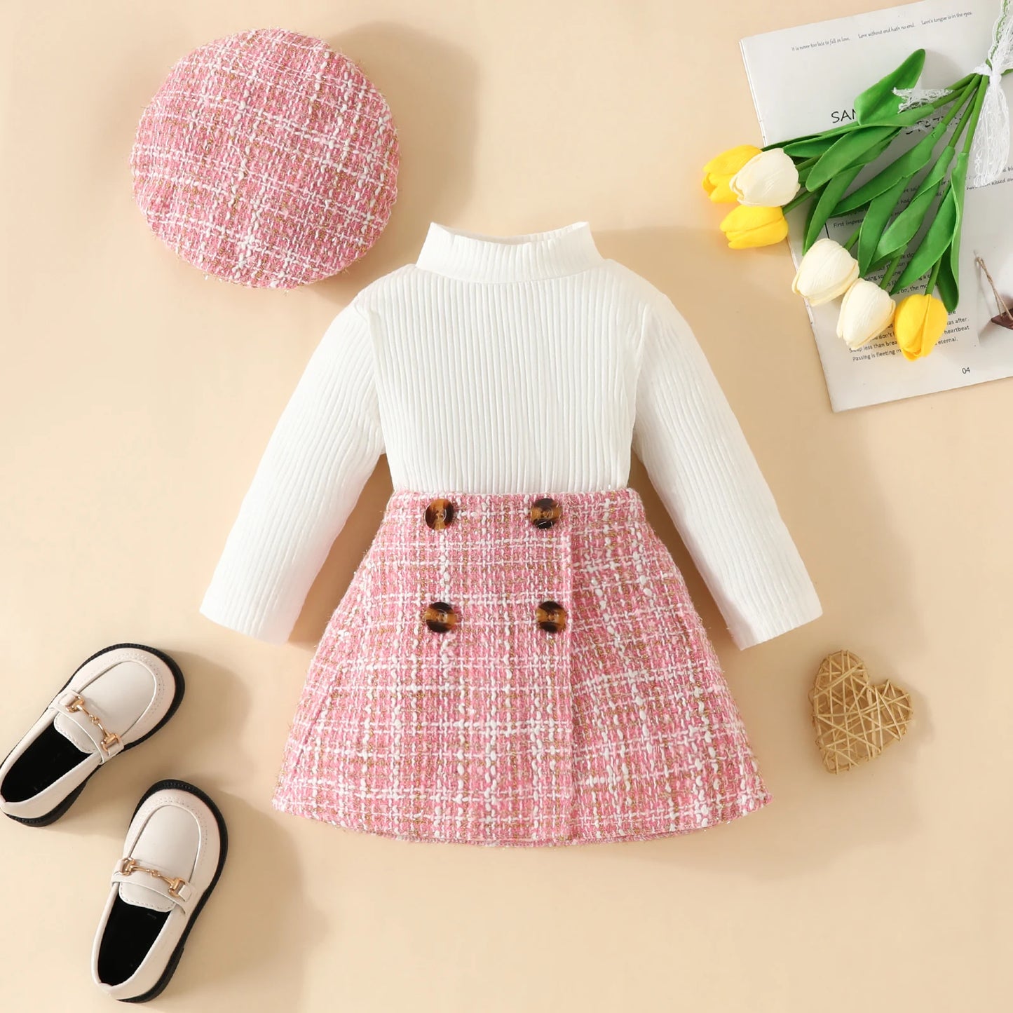 ma&baby 6M-3Y Toddler Infant Newborn Baby Girls Clothes Sets Knit Long Sleeve Tops Plaid Skrits Hat Fall Spring Outfits  D05