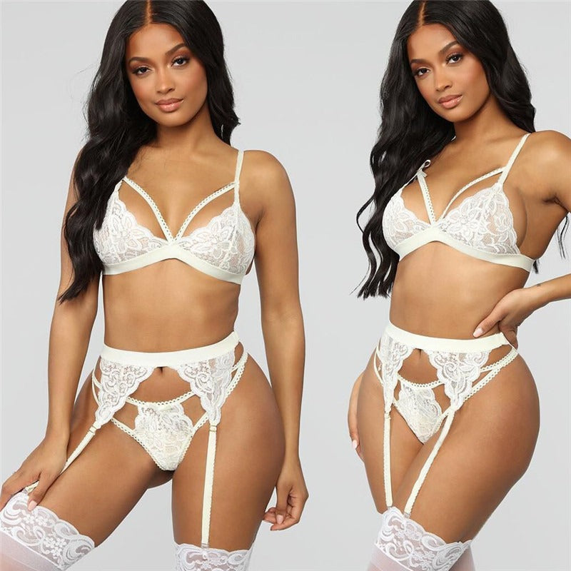 New Sexy Lingerie Sexy Women's Lace Three Piece Lingerie Sexy Set