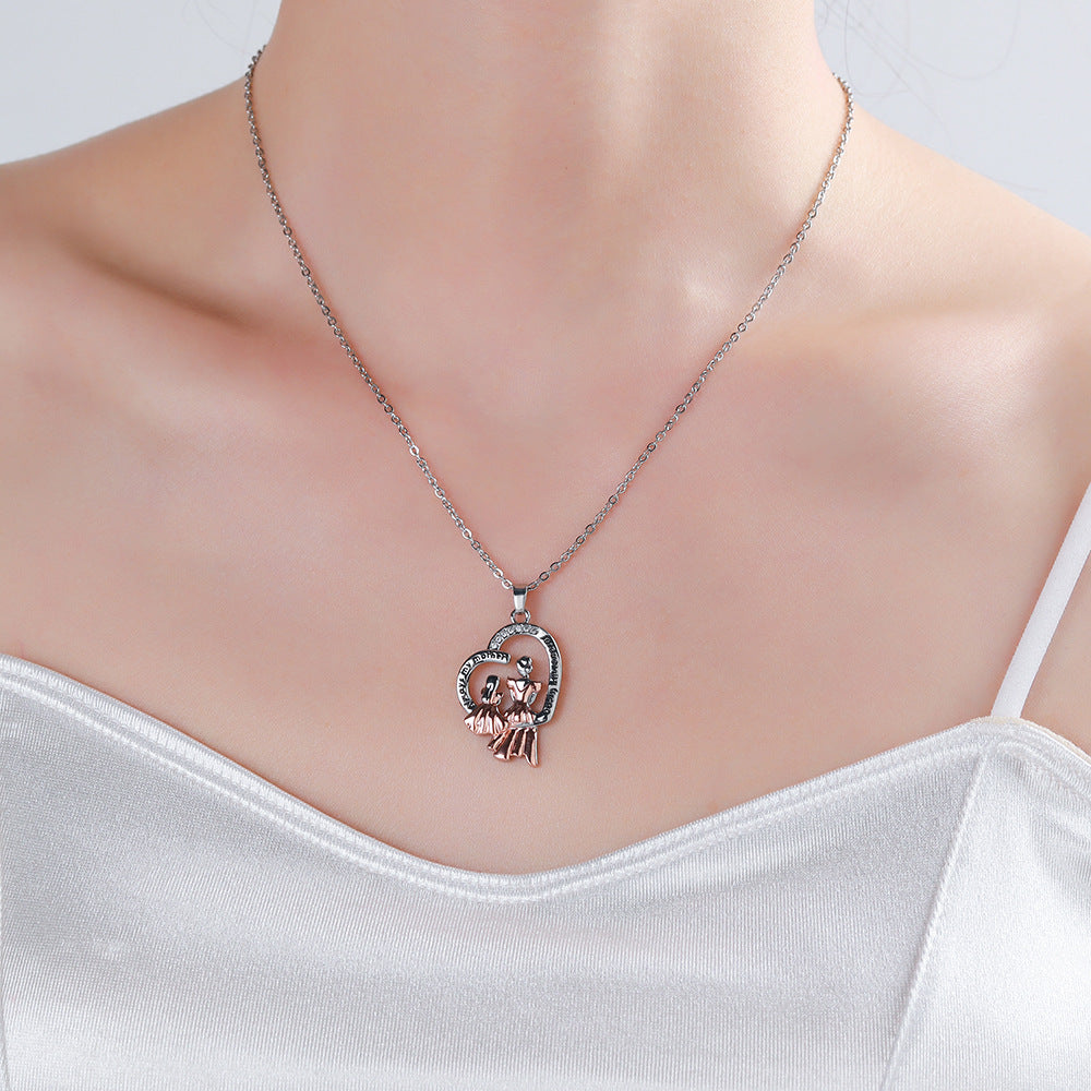 MAMA Mother's Day Gift Necklace Two-color Electroplated Zircon Figure Shape Pendant