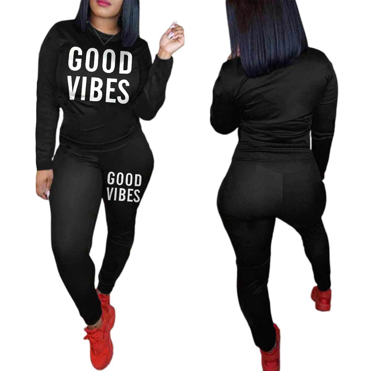 Casual Sports Letter Print Long Sleeve Pullover Pants Suit Women