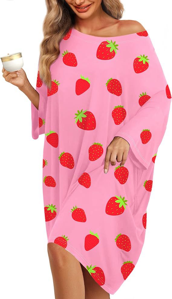 Women's nightgown home clothes T-shirt short sleeved printed pajamas nightgown with pockets