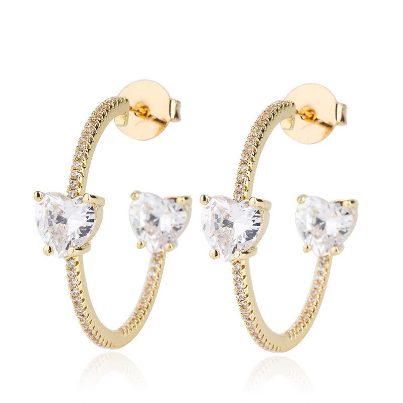 Heart shaped zircon heart earrings