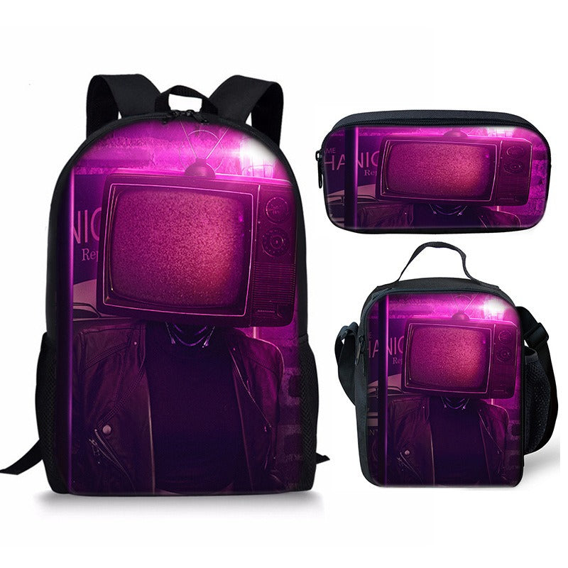 New 3PC-SET Skibidi Toilet Man Backpack Custom Game Peripheral Schoolbags For Primary Secondary School Teenage