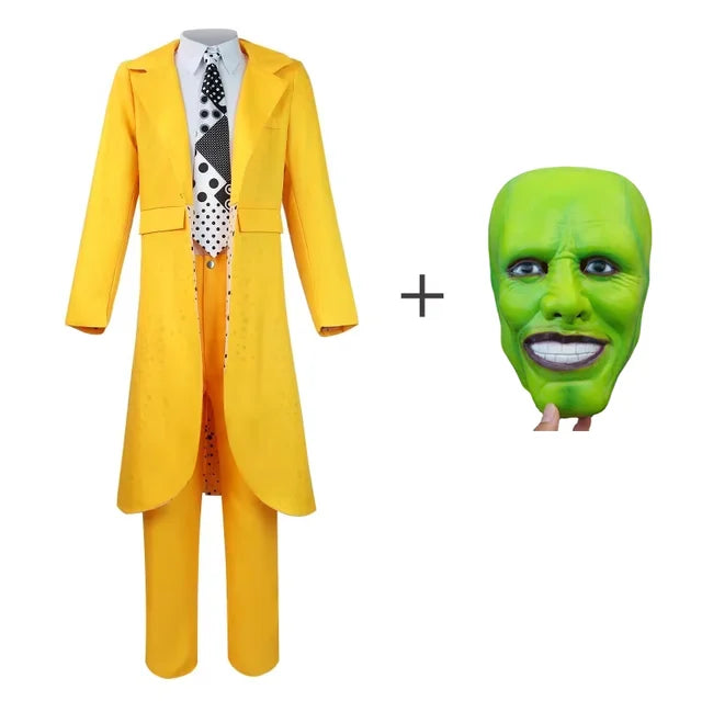 The Mask Cosplay Costume Halloween Carrey Cosplay Uniform Anime Costumes Yellow Trench Hat Carnival Party Jim Clown Mask for Men