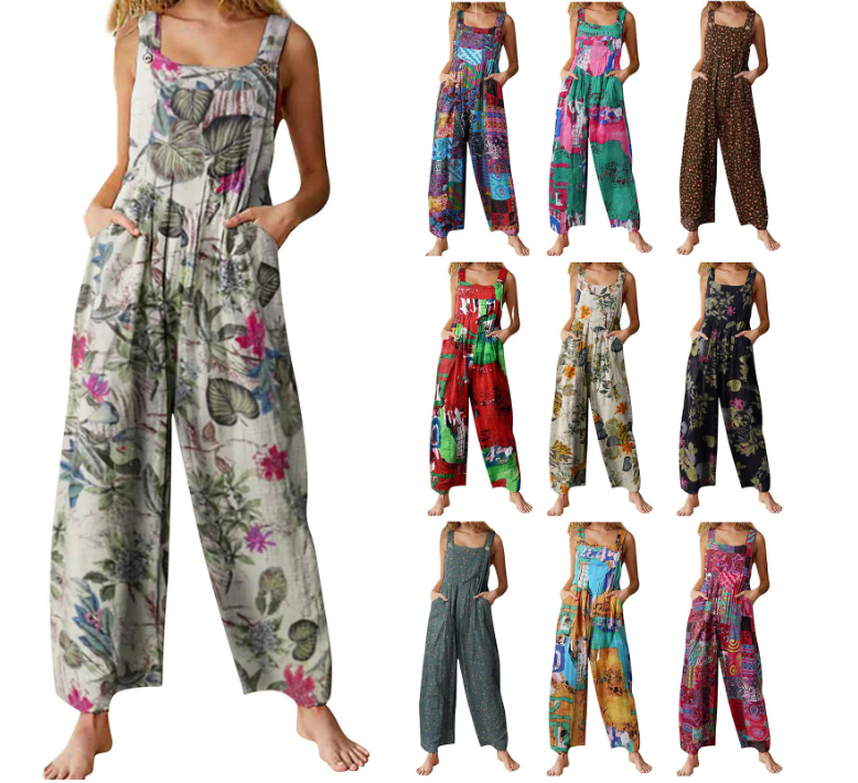 Women’s Jumpsuit Casual Sleeveless Loose Wide Leg Jumpsuit Plus Size Suspender Long Baggy Pants Rompers Overalls With Pockets