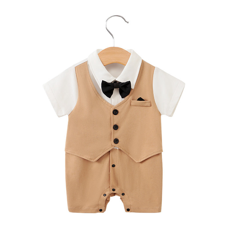 Baby Bodysuit Summer Short Sleeve Baby Full Moon Clothing Newborn Thin Gentleman Ha Clothing Creeper