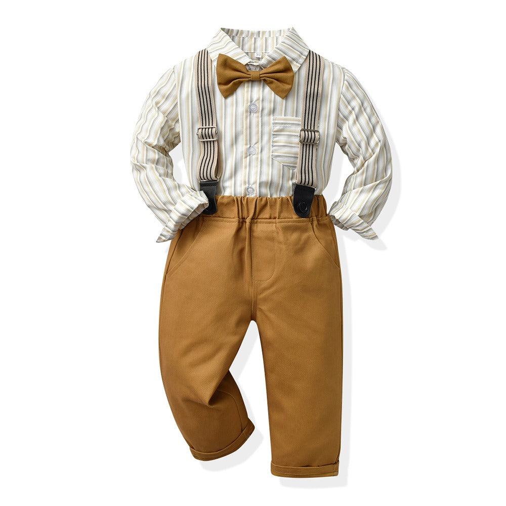 Children's Clothing Autumn Korean Version Multi-Color Plaid Long Sleeve Cotton Shirt Suspenders Boys' Suit