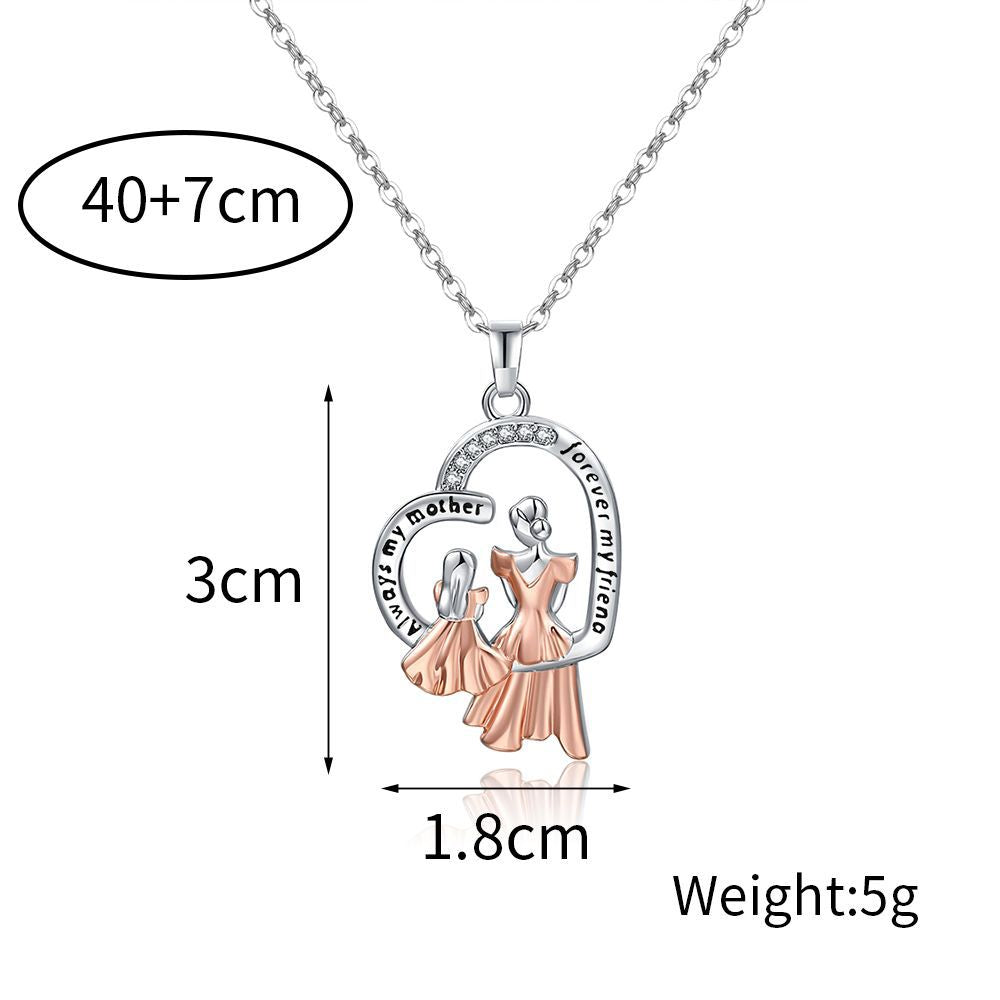 MAMA Mother's Day Gift Necklace Two-color Electroplated Zircon Figure Shape Pendant