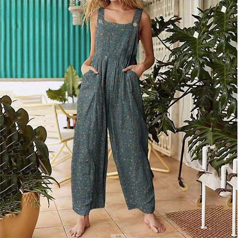 Women’s Jumpsuit Casual Sleeveless Loose Wide Leg Jumpsuit Plus Size Suspender Long Baggy Pants Rompers Overalls With Pockets