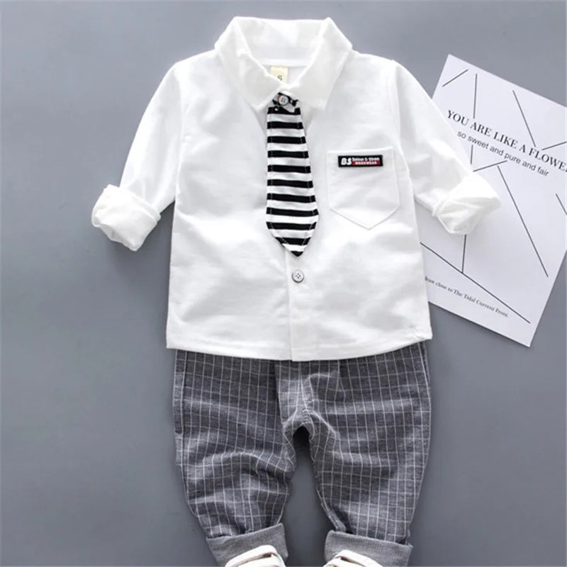 New style two-piece set of stylish spring clothing for small and medium-sized boys men's baby shirt dress children's clothing