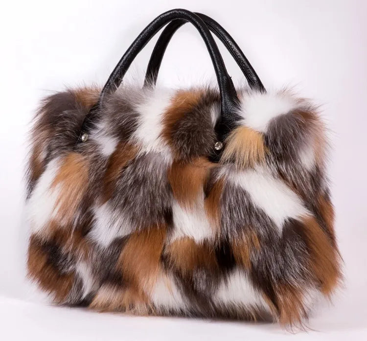 Luxry Real Fox Fur Women Handbags Genuine leather Newest Party Multicolour Bags Fox Fur Ladies Shoulder Bag Gift Crossbody bags