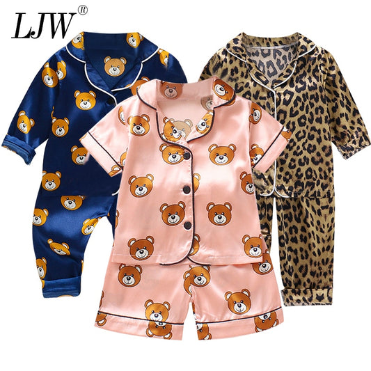 LJW Children's pajamas set Baby suit Kids Clothes Toddler Boys Girls Ice silk satin Tops Pants Set home Wear Kids pajamas