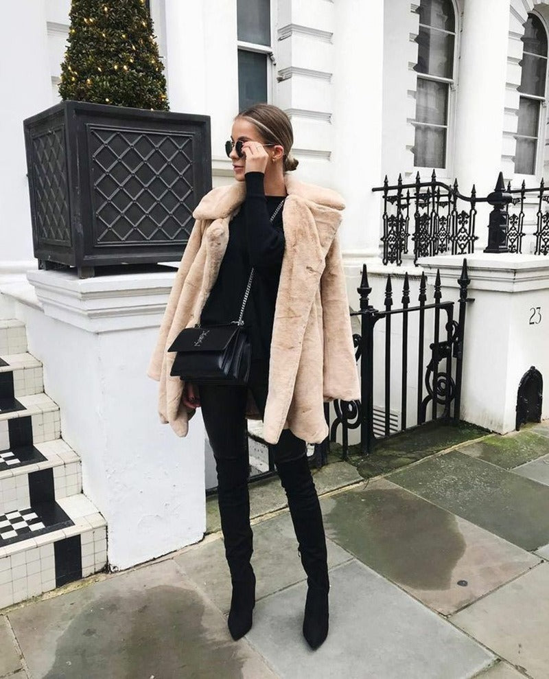 Fur plush warm casual loose jacket with thick collar and fur coat