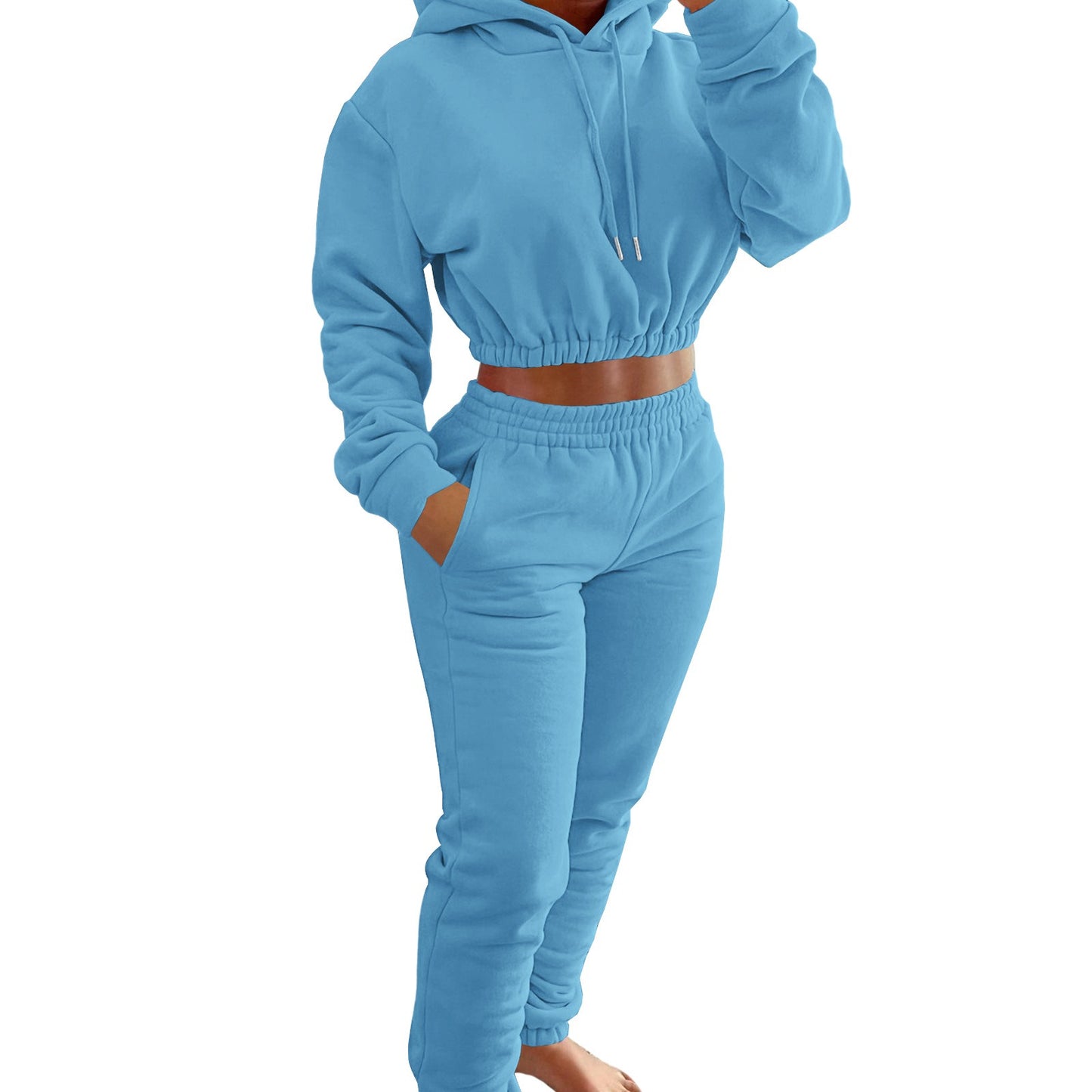 Women's Spring And Winter Plush Sports Casual Suit Hoodie+Jogging Pants Two-Piece Set