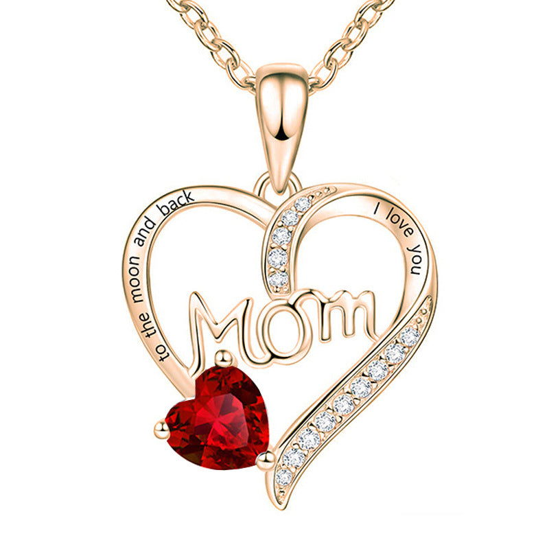 Mom heart-shaped engraved diamond necklace Mother's Day gift