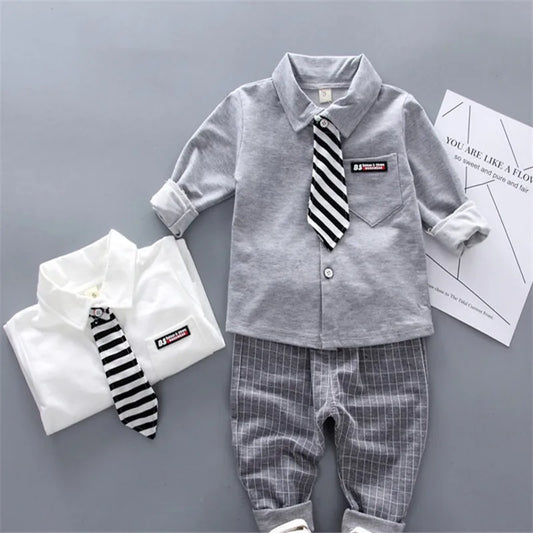 New style two-piece set of stylish spring clothing for small and medium-sized boys men's baby shirt dress children's clothing