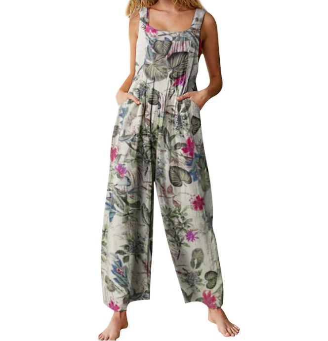 Women’s Jumpsuit Casual Sleeveless Loose Wide Leg Jumpsuit Plus Size Suspender Long Baggy Pants Rompers Overalls With Pockets