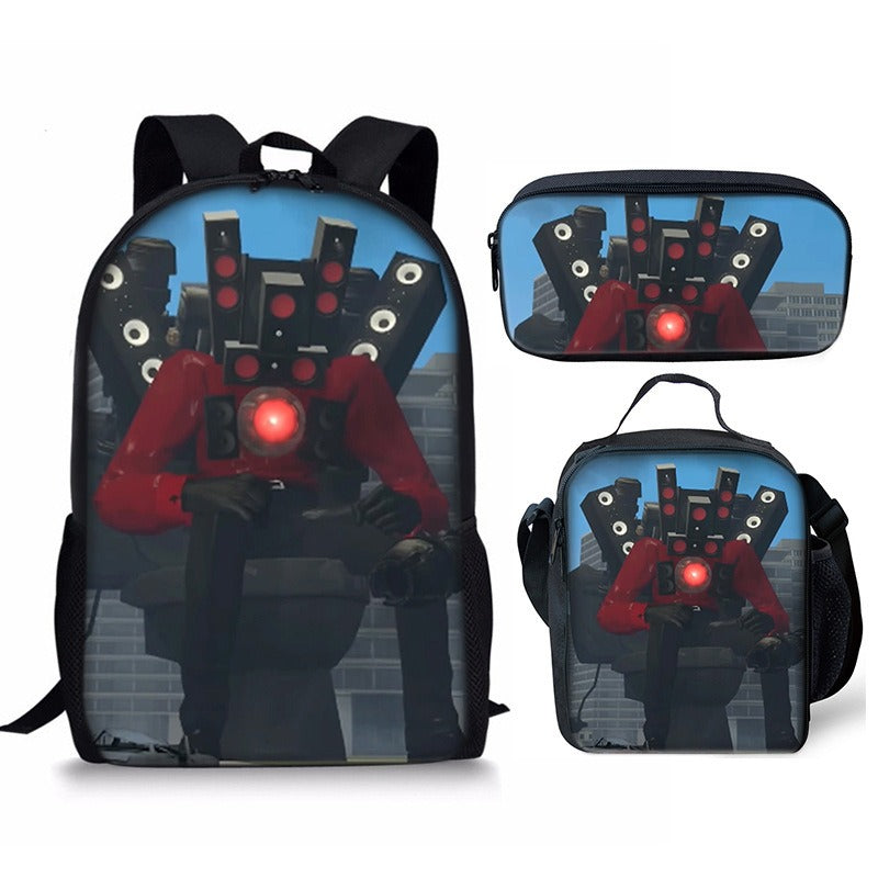 New 3PC-SET Skibidi Toilet Man Backpack Custom Game Peripheral Schoolbags For Primary Secondary School Teenage