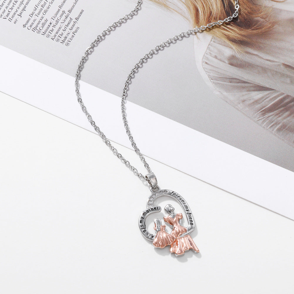 MAMA Mother's Day Gift Necklace Two-color Electroplated Zircon Figure Shape Pendant