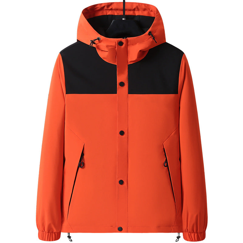 Men's hooded jacket, spring and autumn thin jacket, couple style, color blocked plus size hiking suit, outdoor jacket