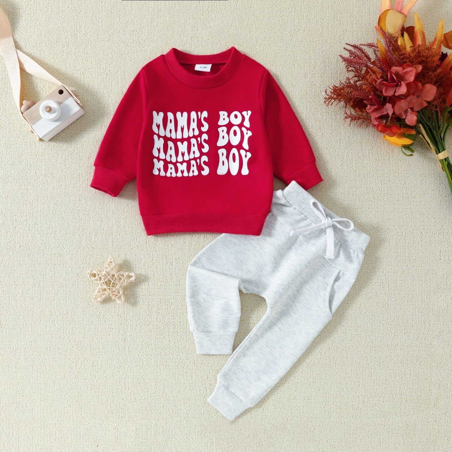 Infant and toddler clothing, children's letter printed long sleeved pullover, hoodie and pants two-piece set