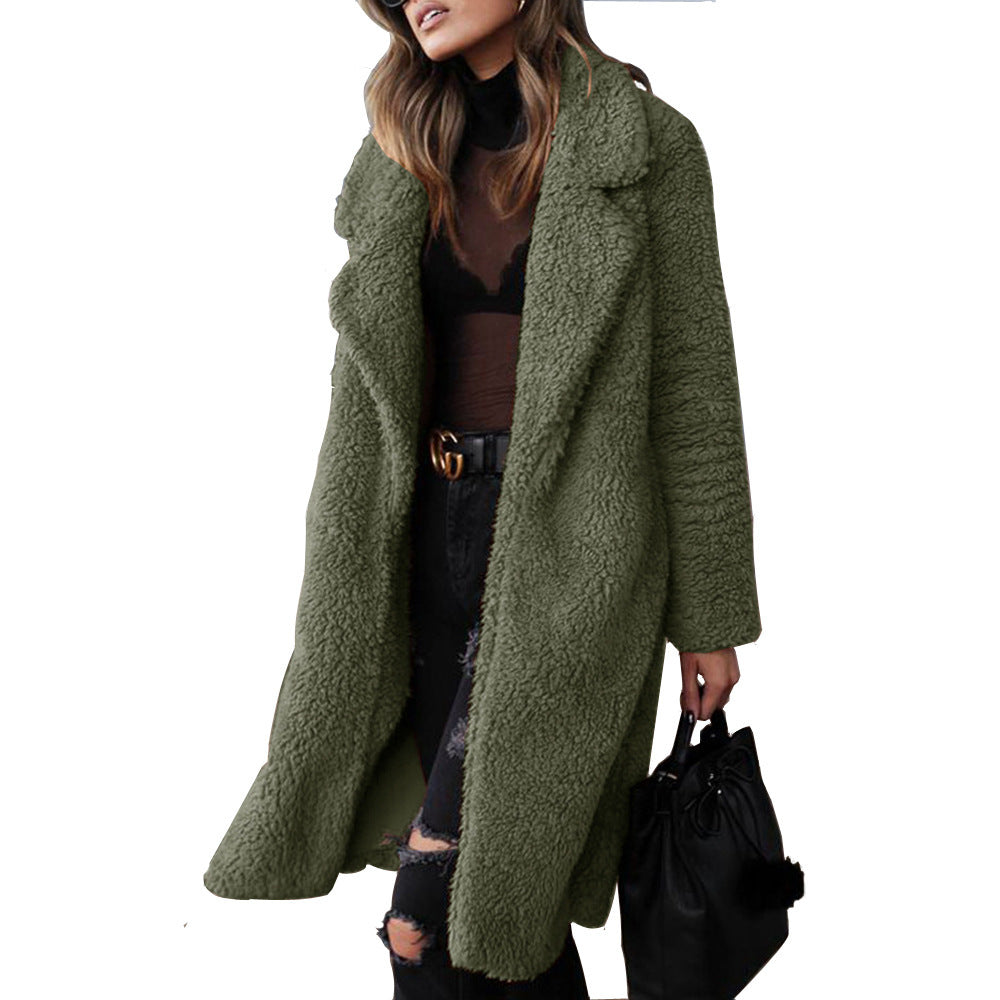 Long sleeved lapel women's plush top long coat lamb velvet double-sided velvet