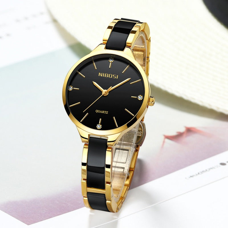 NIBOSI Luxury Ceramic Bracelet Watches Ladies Creative Quartz Watch For Women Female Clock Relogio Feminino Montre Femme 2330