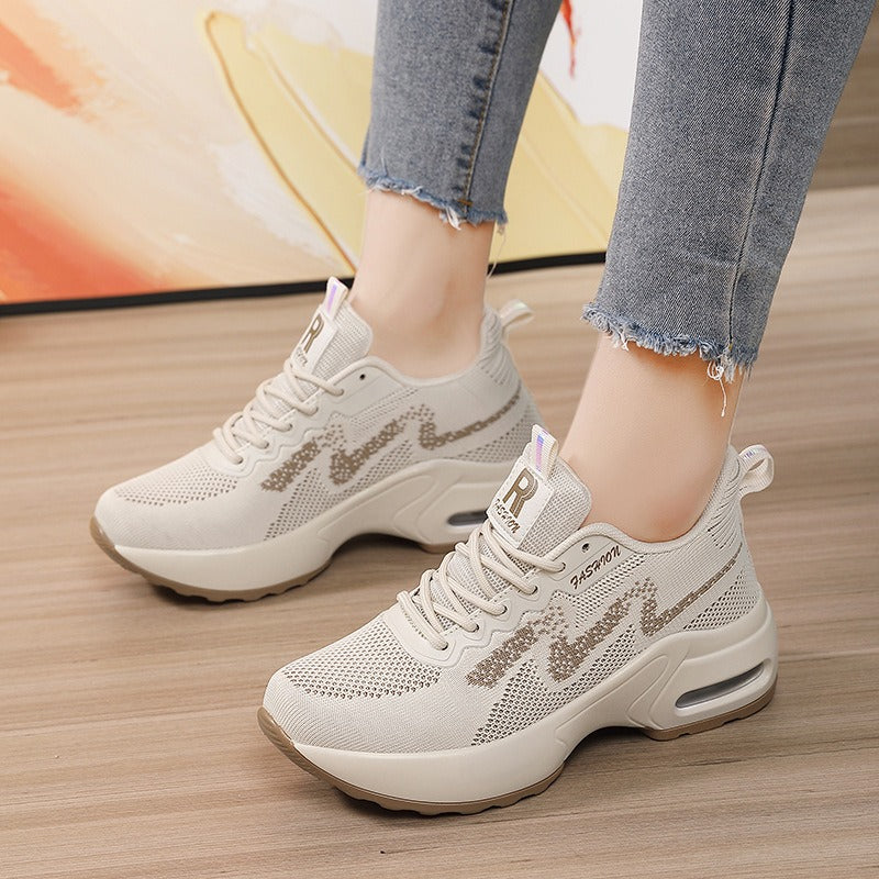 Inner height increasing women's sports shoes mesh breathable white shoes thick soled shoes soft soled shoes