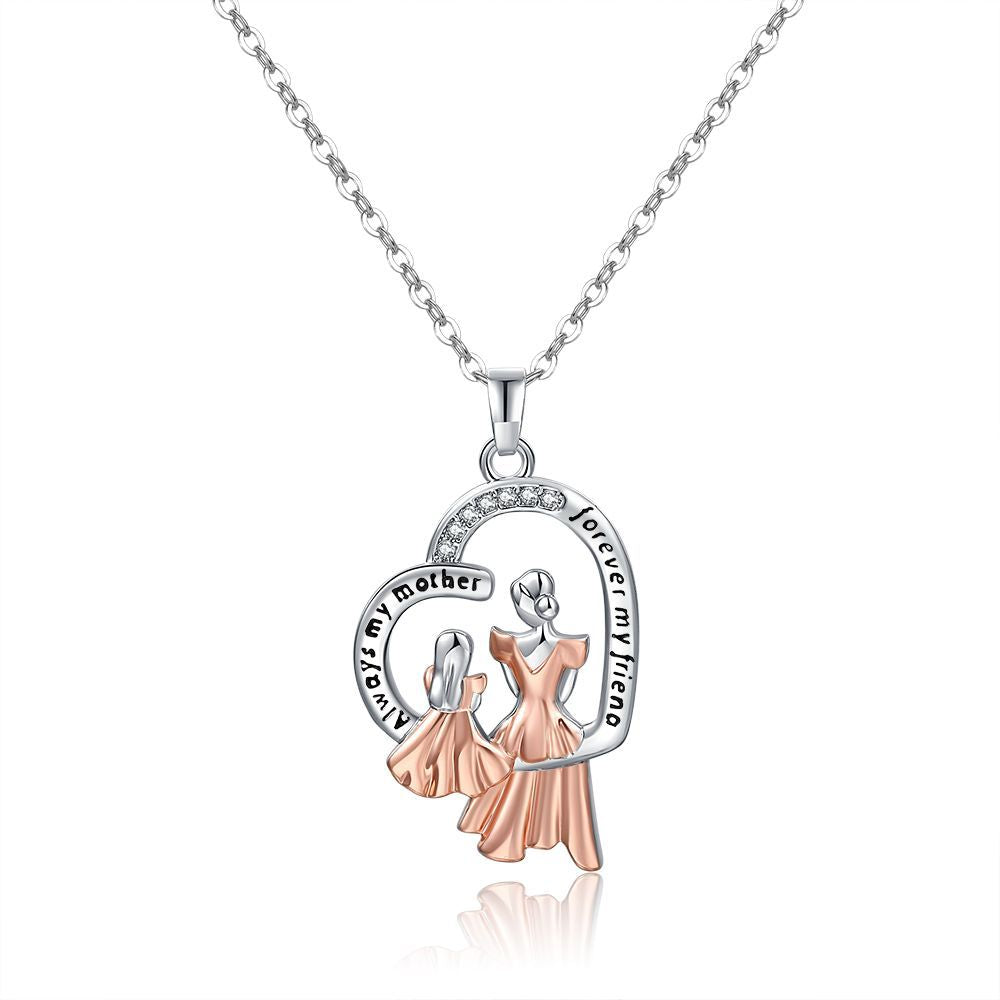 MAMA Mother's Day Gift Necklace Two-color Electroplated Zircon Figure Shape Pendant