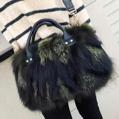 Luxry Real Fox Fur Women Handbags Genuine leather Newest Party Multicolour Bags Fox Fur Ladies Shoulder Bag Gift Crossbody bags