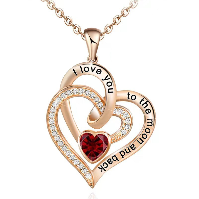 Heart-shaped pendant with engraving and diamond clavicle necklace