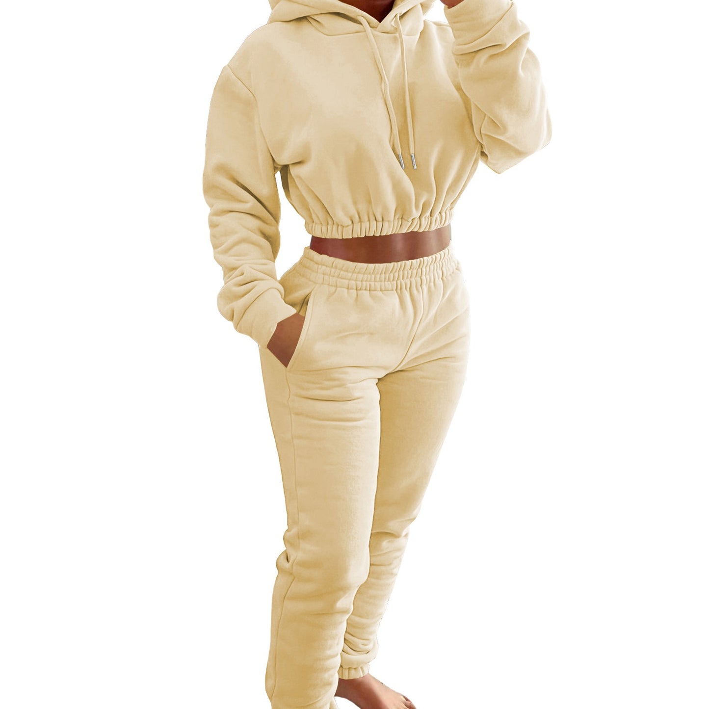 Women's Spring And Winter Plush Sports Casual Suit Hoodie+Jogging Pants Two-Piece Set