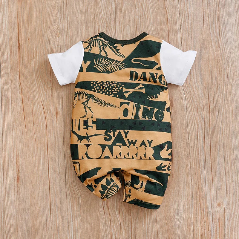 Newborn Baby Clothes Girl Boy dinosaur print Jumpsuit Summer Short Sleeve Romper 0-18M Infant Toddler Pajamas One Piece Outfit