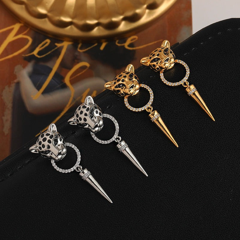 European and American Leopard personality hip-hop trendy gold earrings light luxury atmosphere niche design earrings