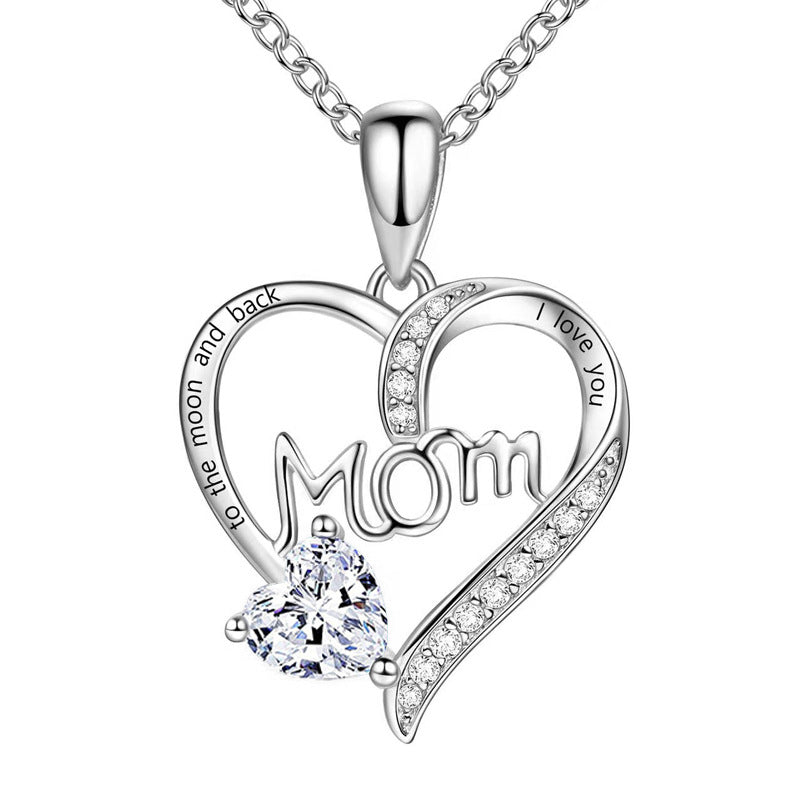 Mom heart-shaped engraved diamond necklace Mother's Day gift