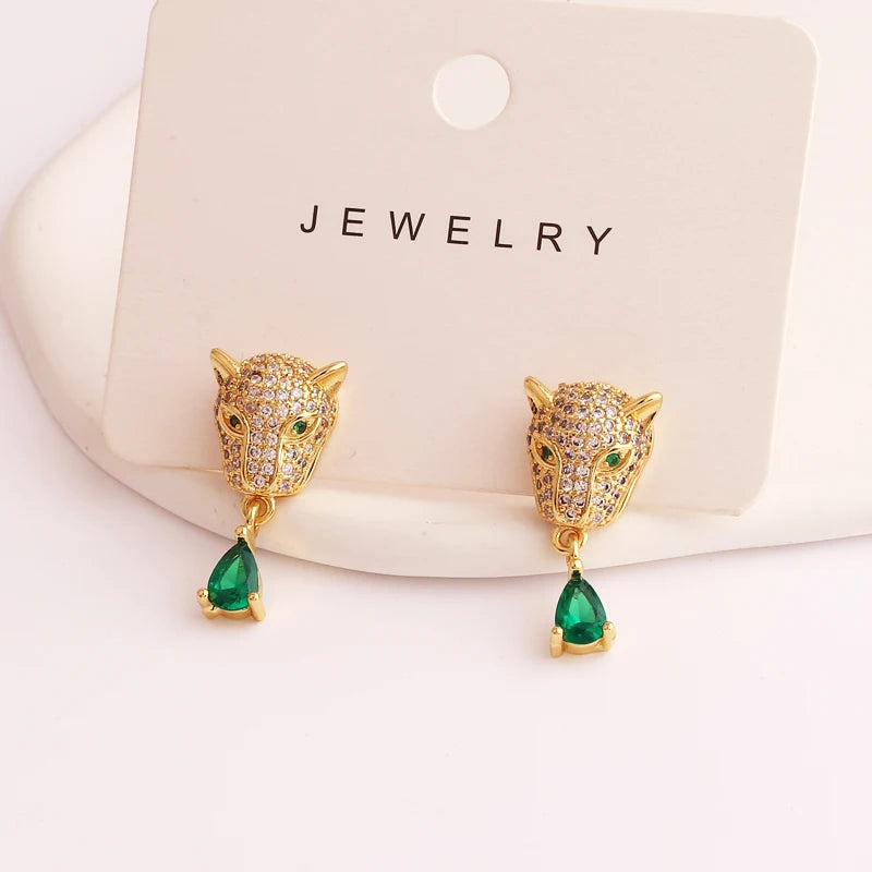 Newly Designed Gold Plated Zircon High Quality Fashion Luxury Animal Leopard Earrings Hip Hop Personality Jewelry For Women