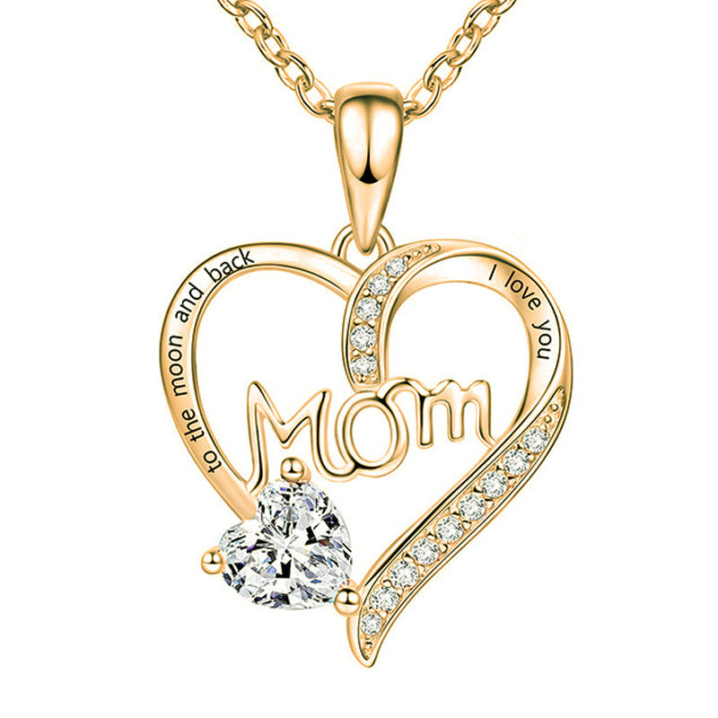 Mom heart-shaped engraved diamond necklace Mother's Day gift