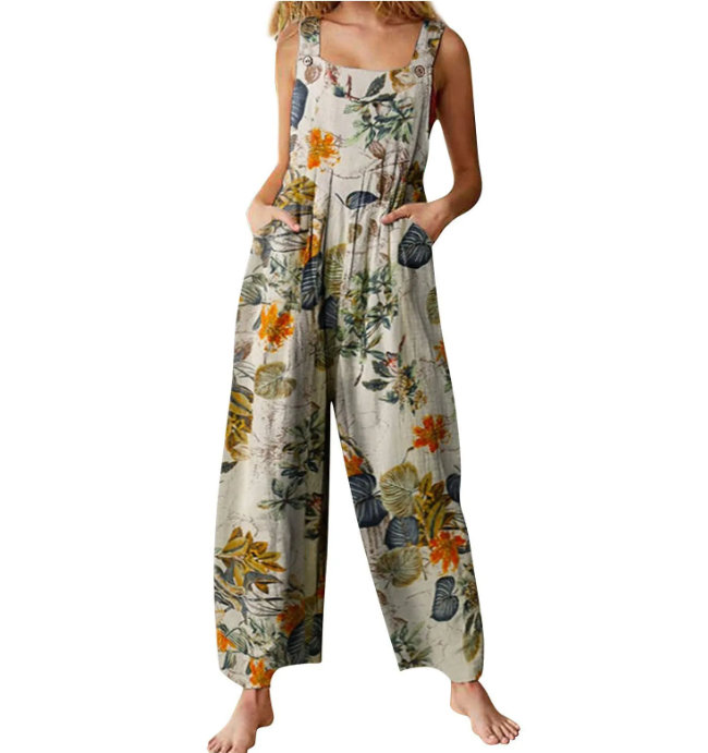 Women’s Jumpsuit Casual Sleeveless Loose Wide Leg Jumpsuit Plus Size Suspender Long Baggy Pants Rompers Overalls With Pockets