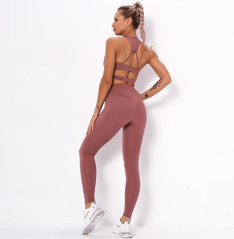 Striped Sports Suits Gym Training Yoga Leggings Sets Women Tracksuits Fitness Outfit Running Workout Sets