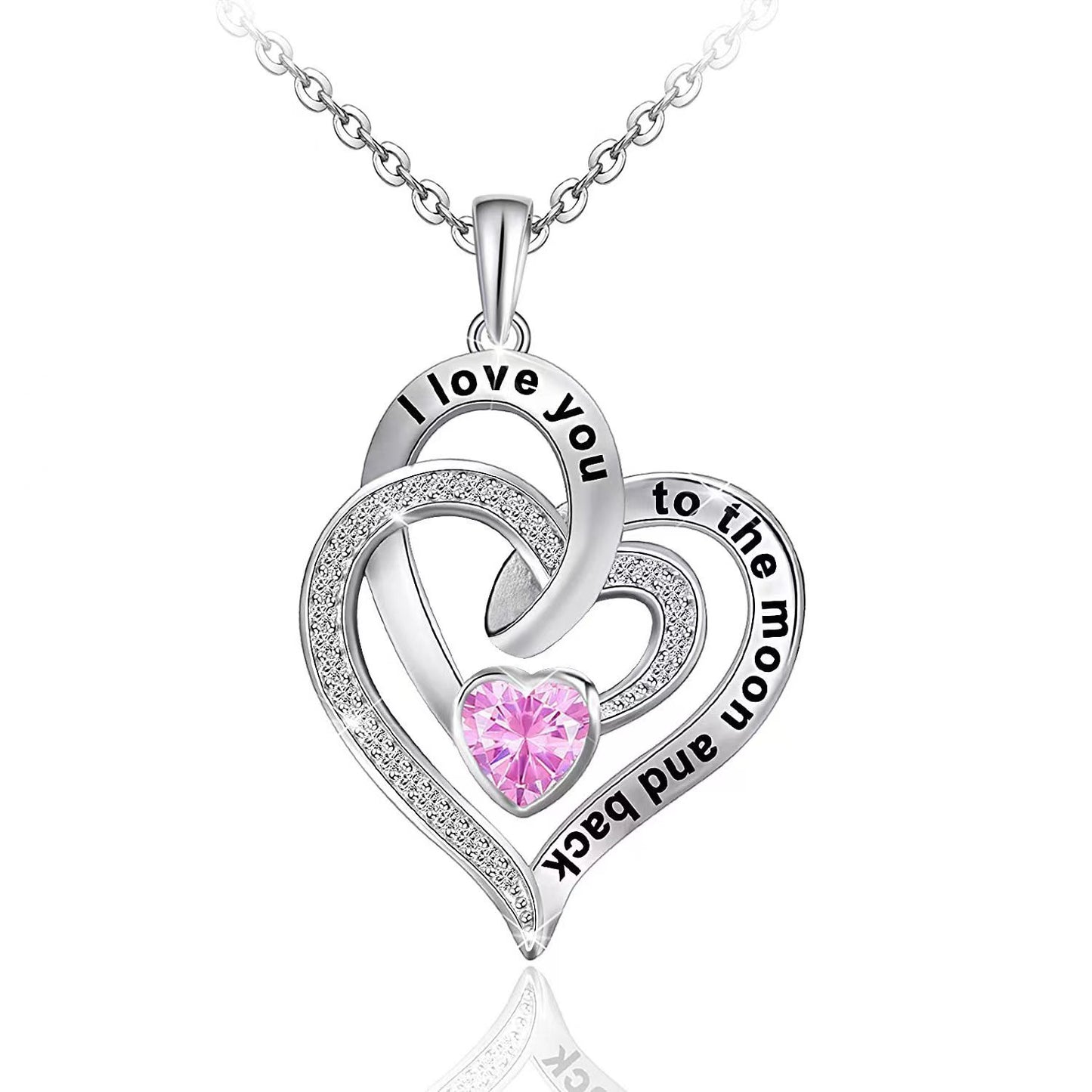 Heart-shaped pendant with engraving and diamond clavicle necklace