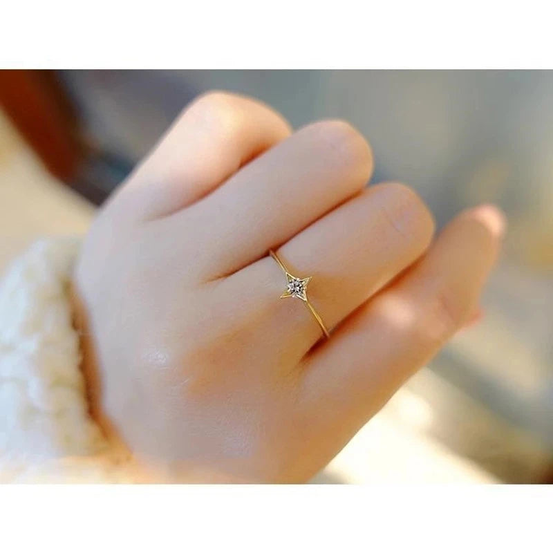 925 Sterling Silver Single Zircon Ring Simple Geometric Slim Finger Party Wedding Gold Ring Accessories Jewelry