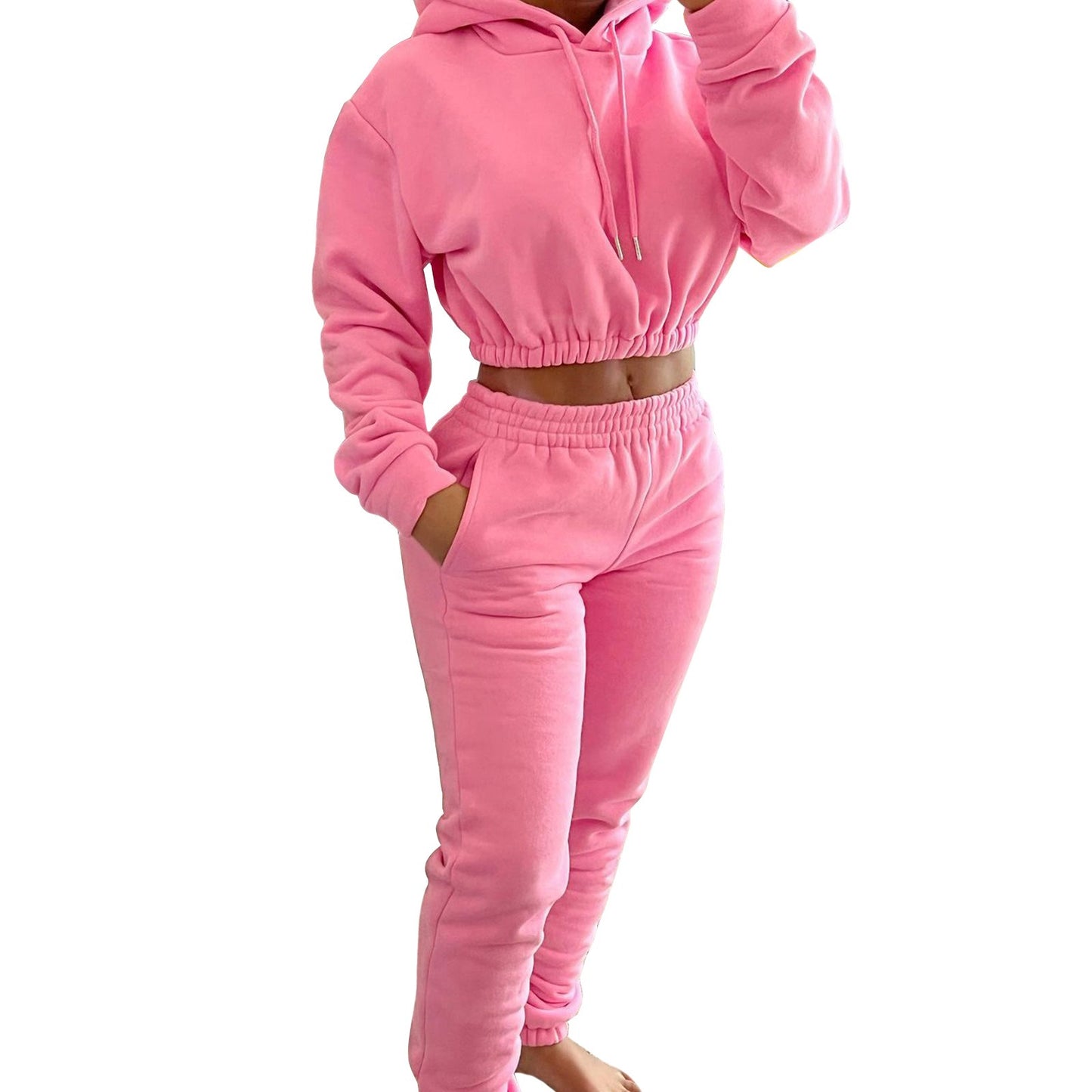 Women's Spring And Winter Plush Sports Casual Suit Hoodie+Jogging Pants Two-Piece Set