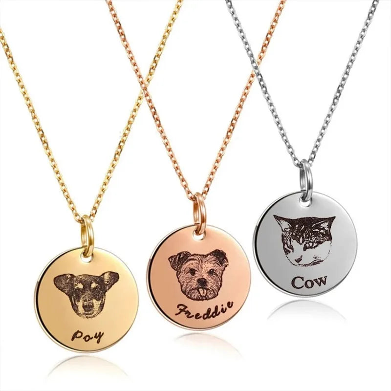 Personalized Pet Photo Necklace For Women Cute Cat Dog Birth Month Flowers Necklace Custom Animal Stainless Steel Jewelry Gift