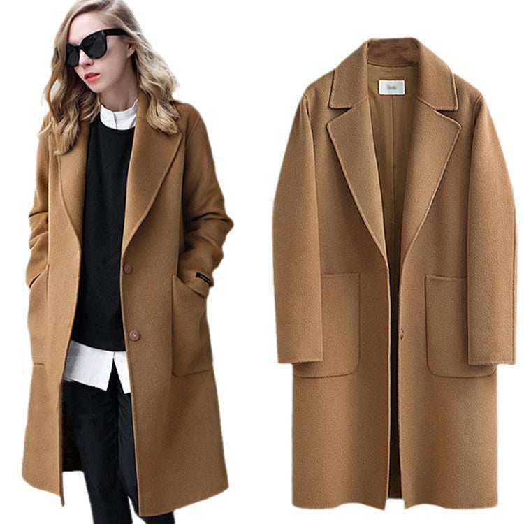 Autumn and winter women's double-sided woolen coat, European and American new long loose woolen coat, women's woolen coat