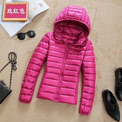 Ultra-light Plus Size Thin Down Jacket Women Autumn Winter Slim Short Hooded Warm White Duck Down Coat Women's Outerwear