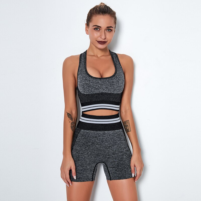 4Pcs Women Vital Seamless Yoga Set Sports Bra+Crop Top Shirts+Shorts+High Waist Leggings Gym Clothing Sports Wear For Women