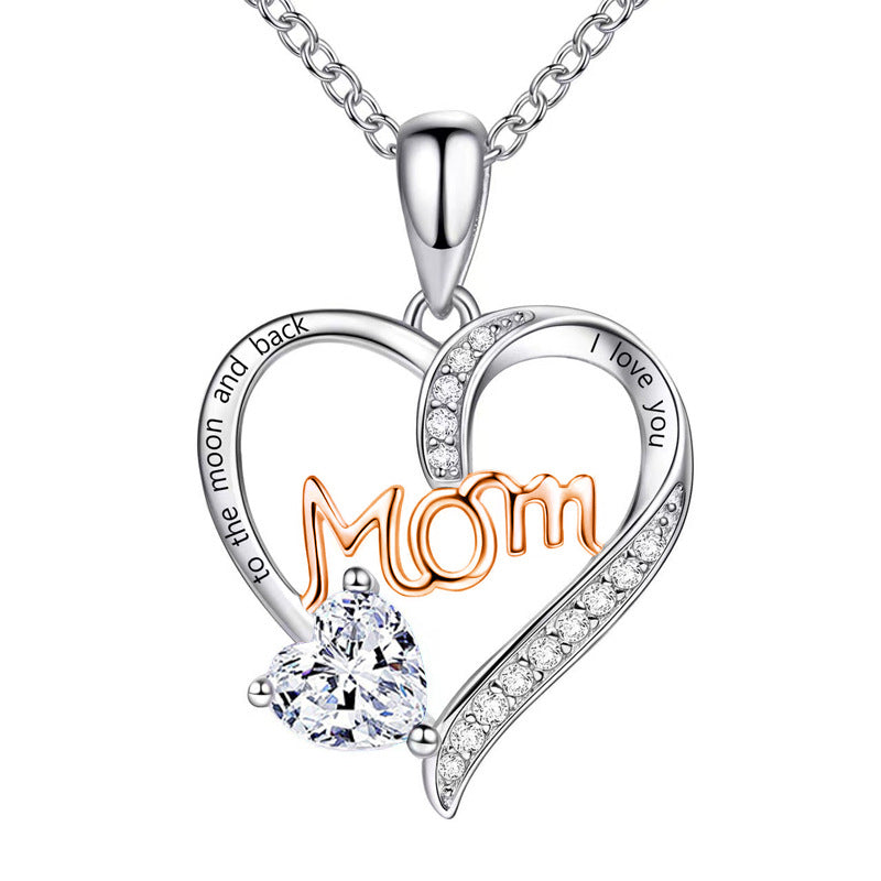 Mom heart-shaped engraved diamond necklace Mother's Day gift