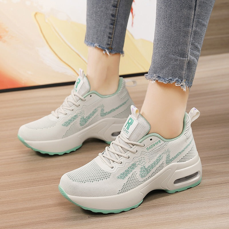 Inner height increasing women's sports shoes mesh breathable white shoes thick soled shoes soft soled shoes